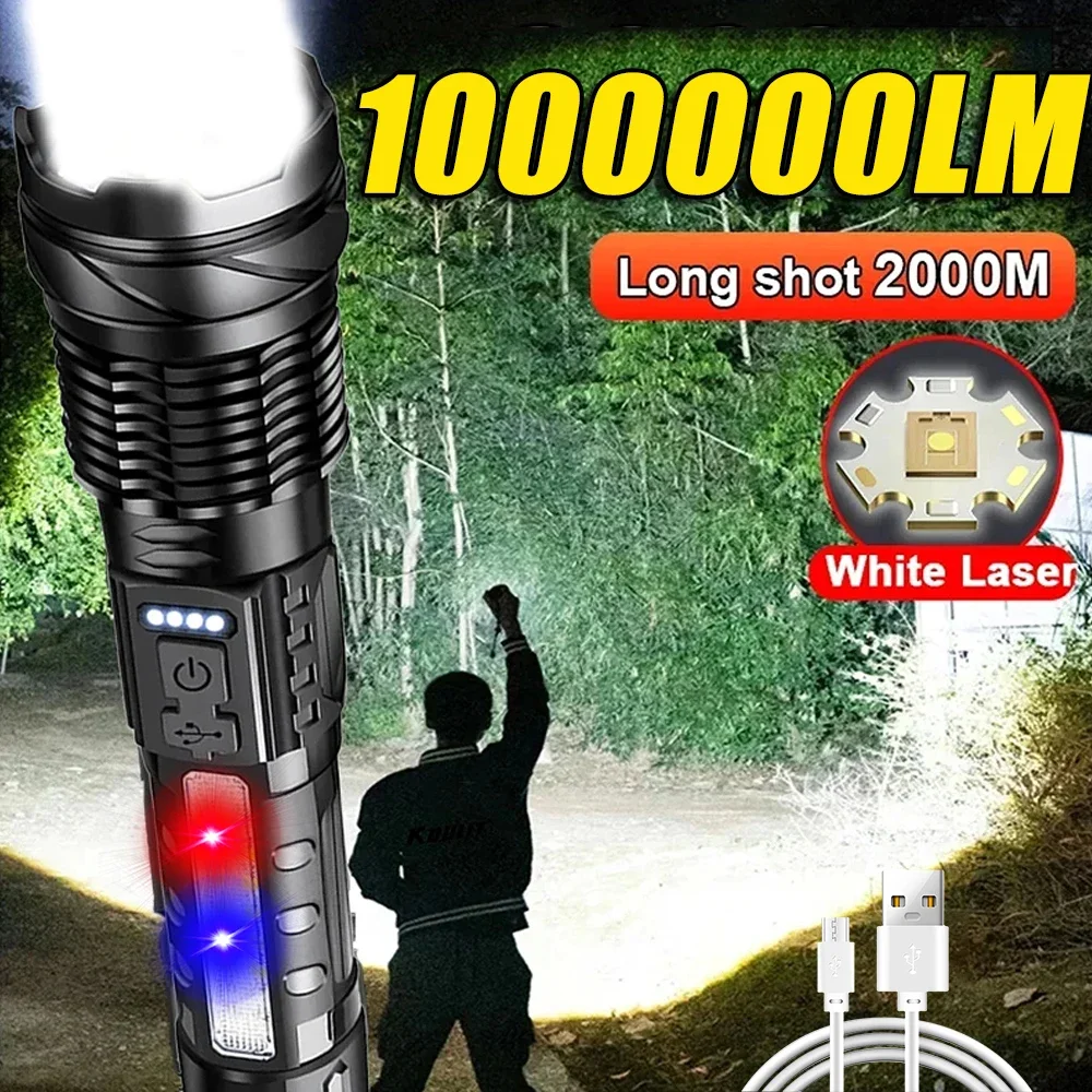 Outdoor Power Lights - 強力な LED 懐中電灯 充電式キャンプライト サイドライト付き 超明るい長距離照射トーチ