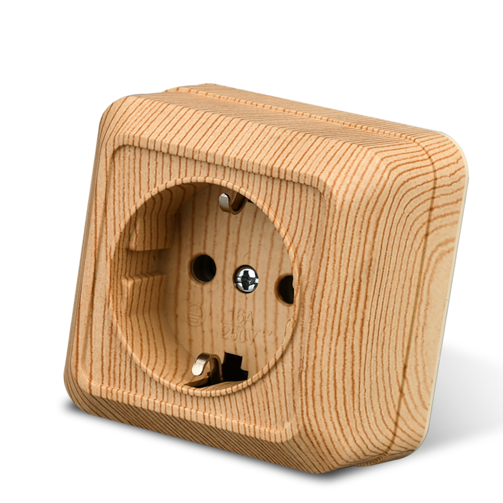 Outdoor Power Usa - ウェサ-木製の壁の表面のソケットプラグ、EUのコンセント、地面の模造、屋外の電源ソケット、難燃性プラスチック