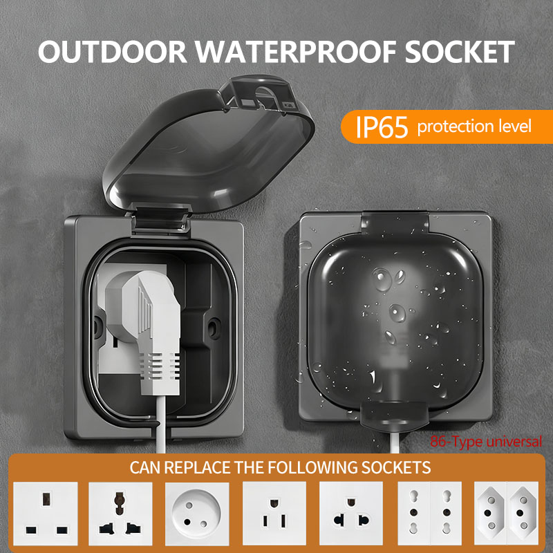 Outdoor Power Usa - IP65防水屋外コンセント、16A高出力壁プレート、250V米国/タイスタイル10Aコンセント、浴室＆耐候性電気
