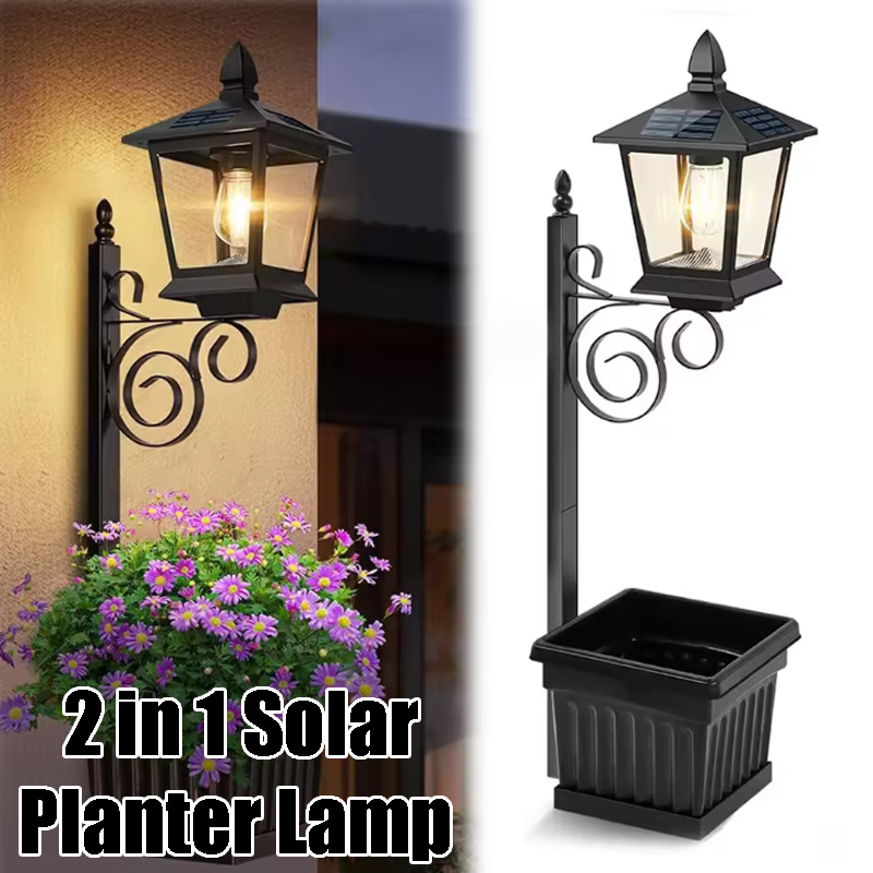 Outdoor Power Lights - ソーラー式2-in-1フラワーポットライト ウォームホワイト 防水ランプ 屋外ガーデンパティオポーチ用 変形可能壁掛け式