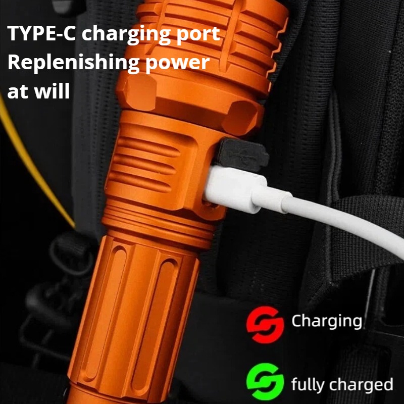 強力な光 LED 懐中電灯ズーム可能 TYPE-C 充電式屋 - Outdoor Power Lights のレビューと価格