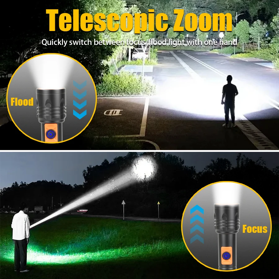 ハイパワー LED 懐中電灯 USB 充電式トーチ、伸縮ズー - Outdoor Power Lights のレビューと価格