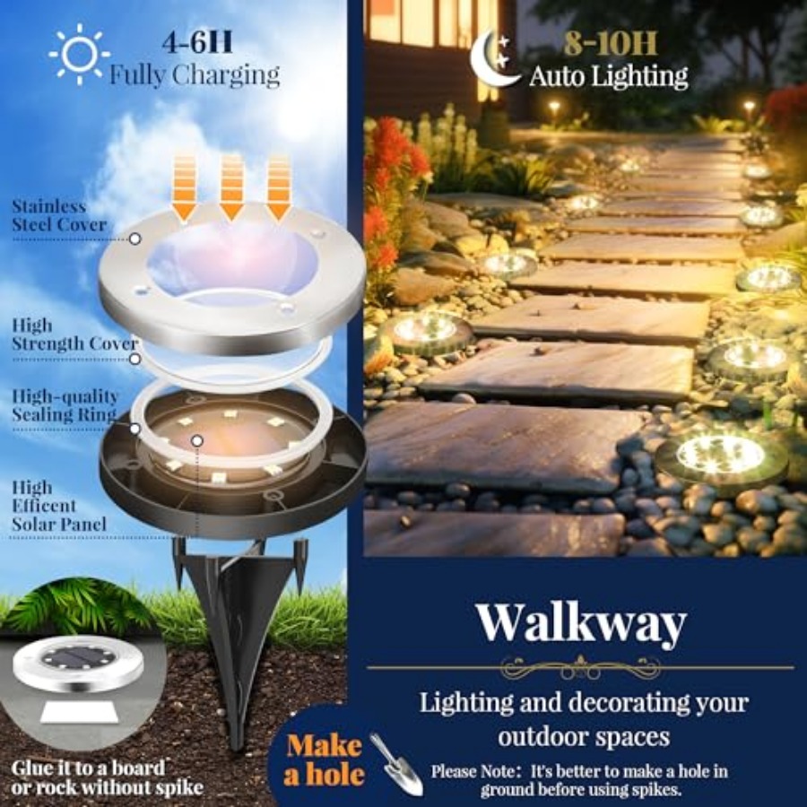 ソーラーグラウンドライト ソーラーライト 屋外防水 8 LE - Outdoor Power Lights のレビューと価格