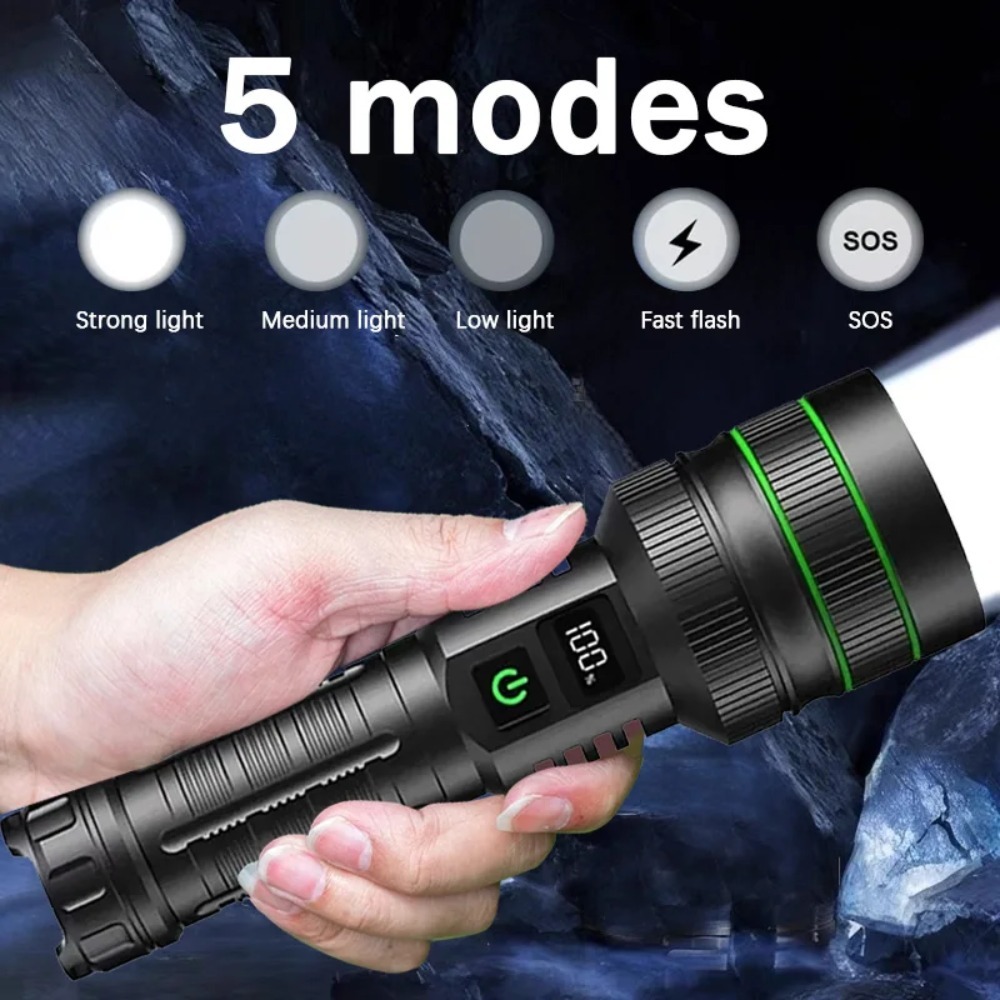 強力な LED 懐中電灯ズーム可能 Type-C 充電式防水 - Outdoor Power Lights のレビューと価格